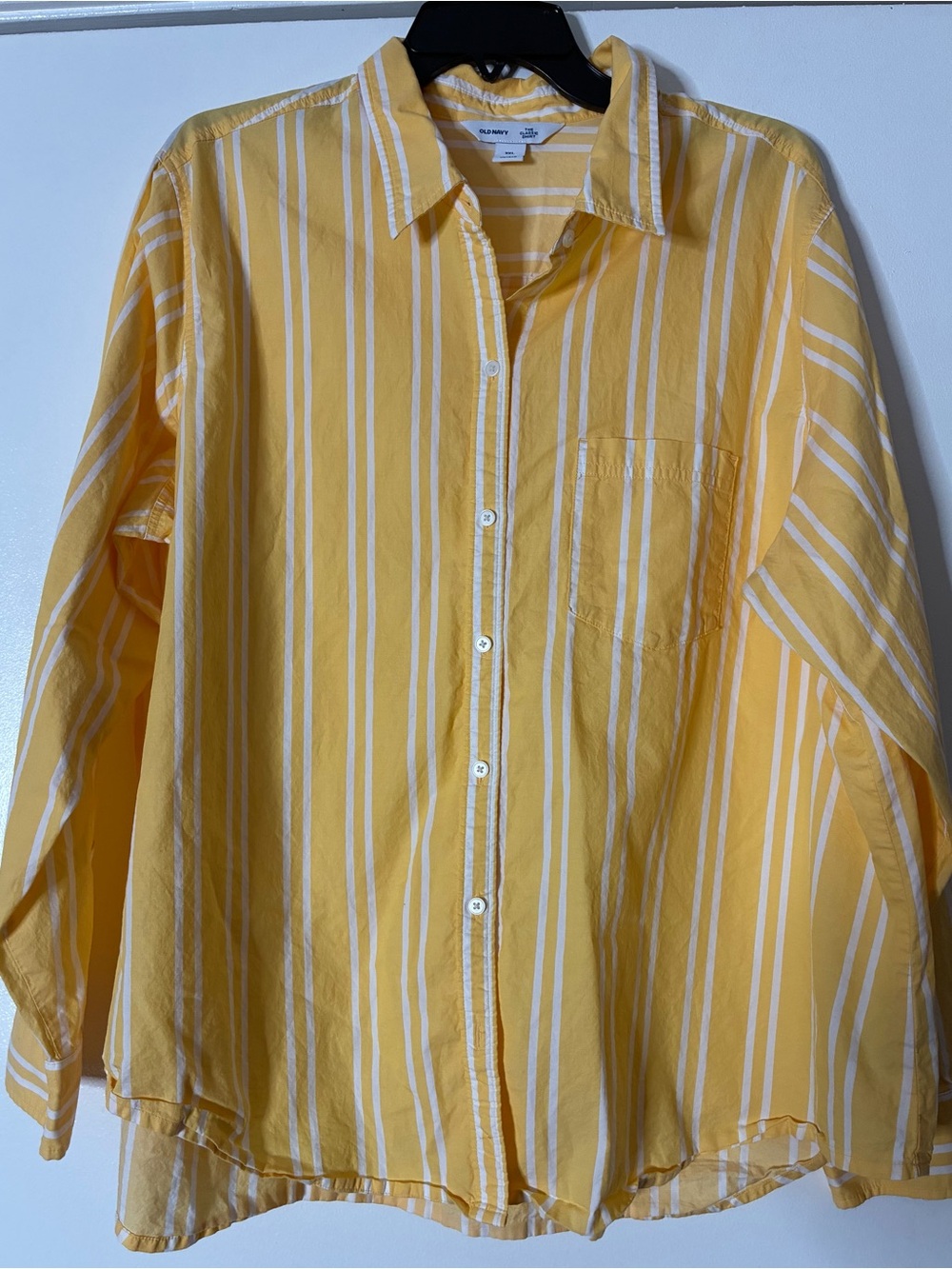 Old Navy Yellow and White Striped Button-Down Shirt